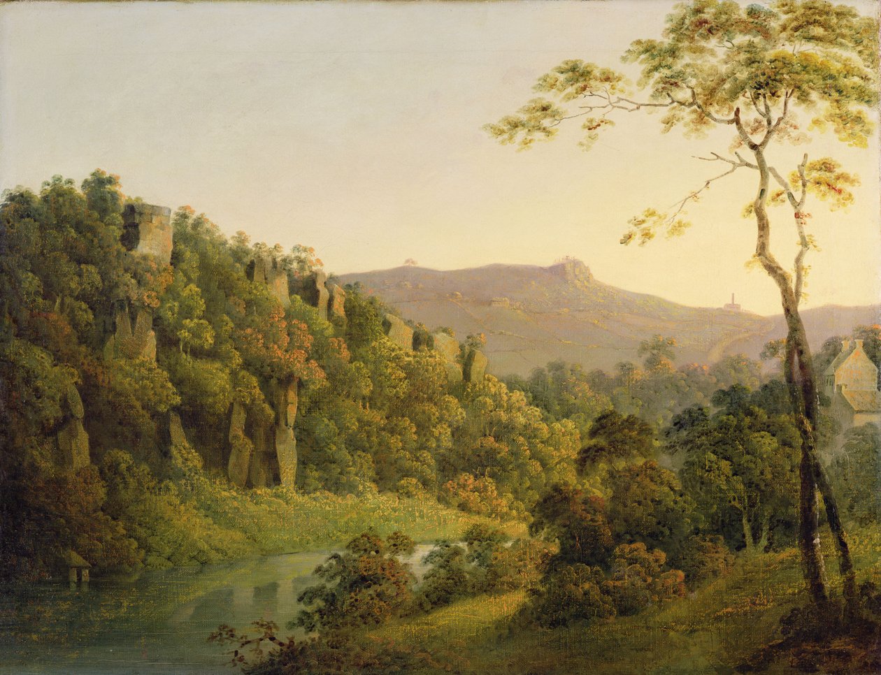 Pohled v Matlock Dale, Pohled směrem k Black Rock Escarpment, c.1780-5 (olej na plátně) od Joseph Wright of Derby