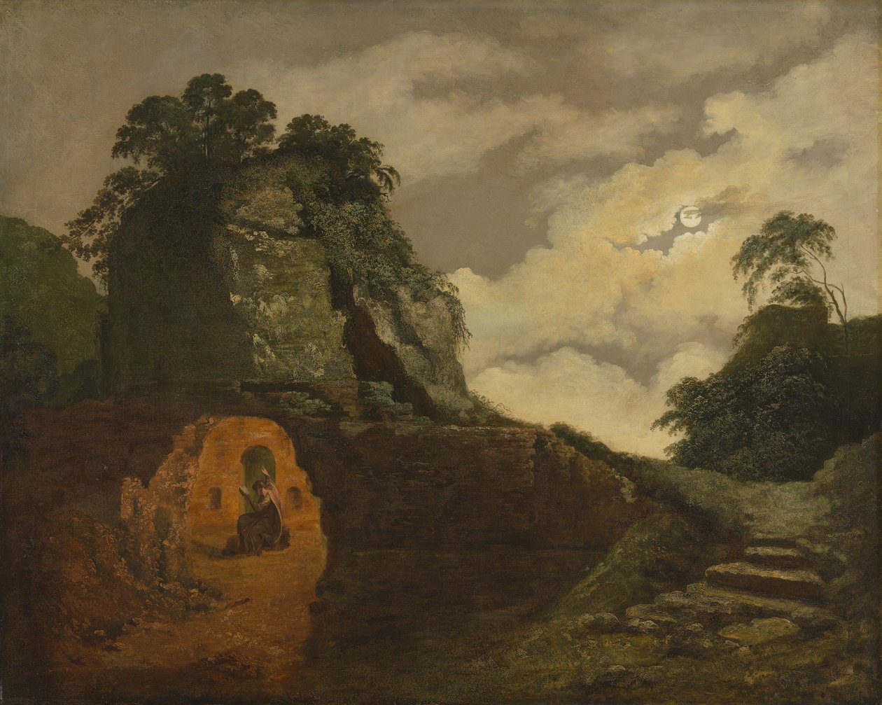 Virgilova hrobka za měsíčního svitu, se Silius Italicus od Joseph Wright of Derby