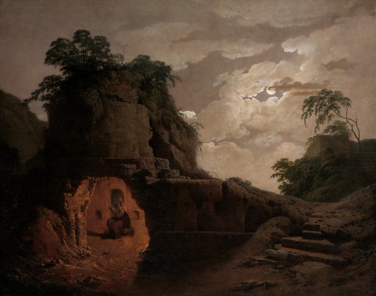 Virgils Tomb by Moonlight, s prohlášením Silius Italicus, 1779. od Joseph Wright of Derby