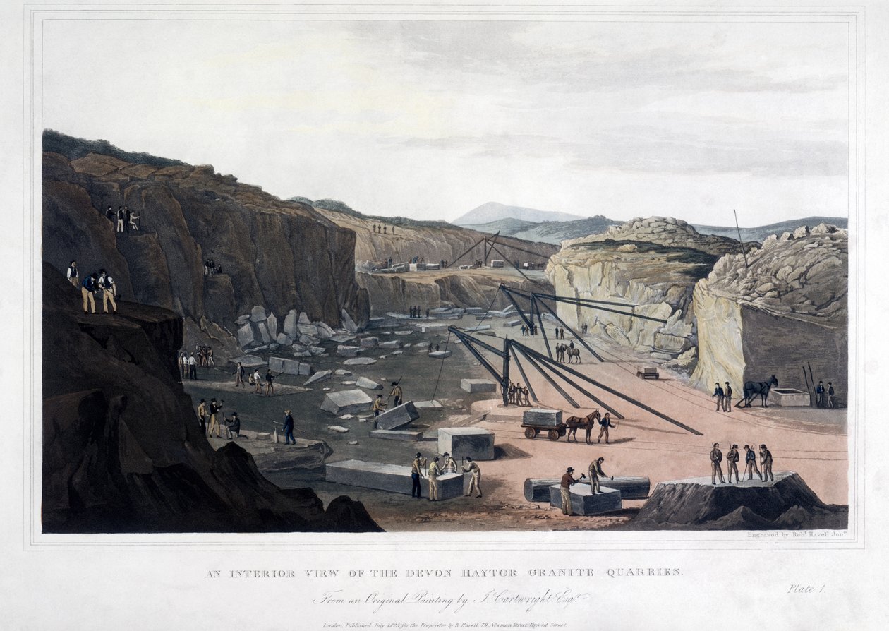 Vnitřní pohled na Devon Haytor Granite Quarries, vyrytý Robertem Havellem (1793-1878) 1825 (barevná akvatinta) od Joseph after Cartwright