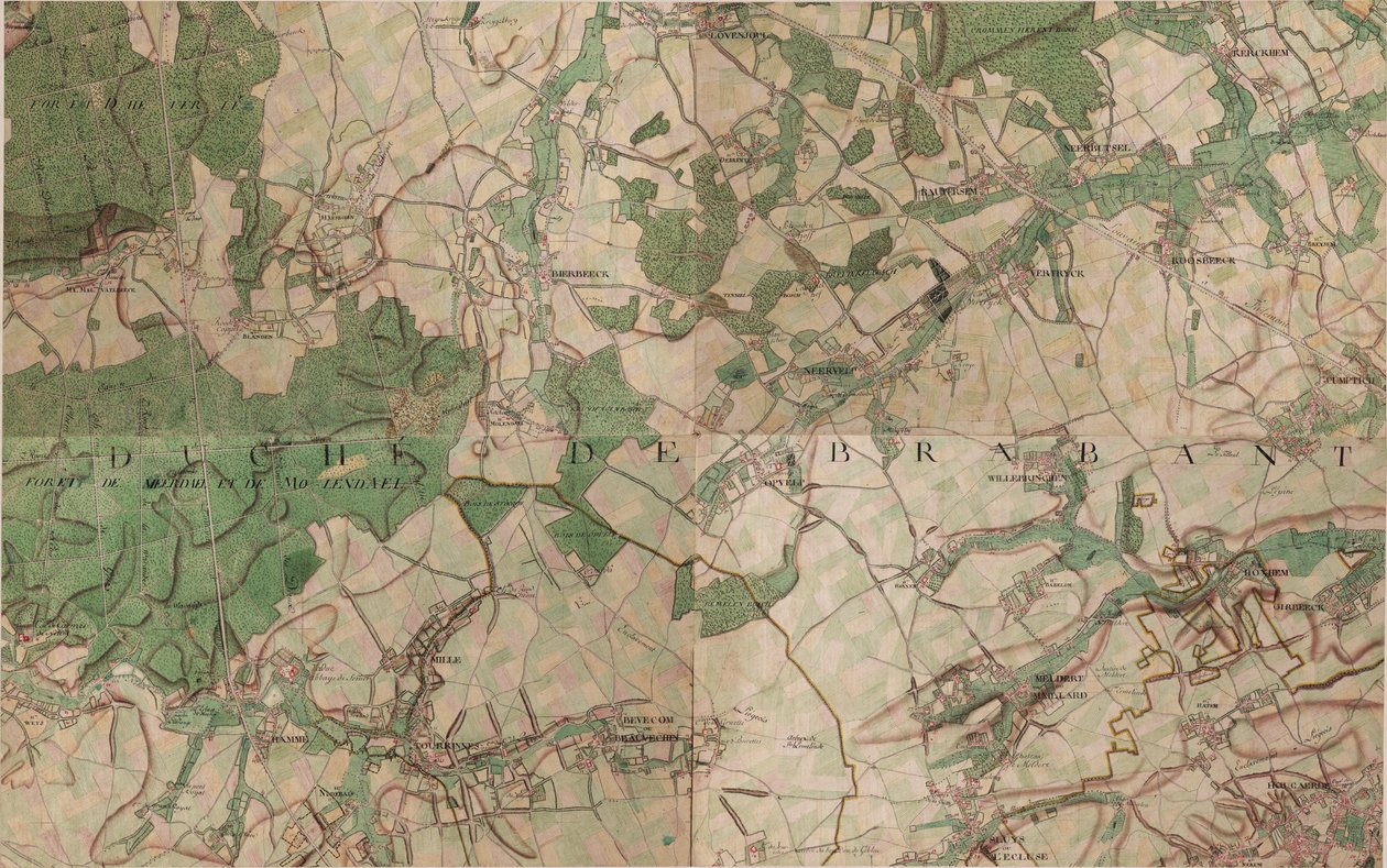 Mapa Hougaerde - Hoegaarden od Joseph de Ferraris