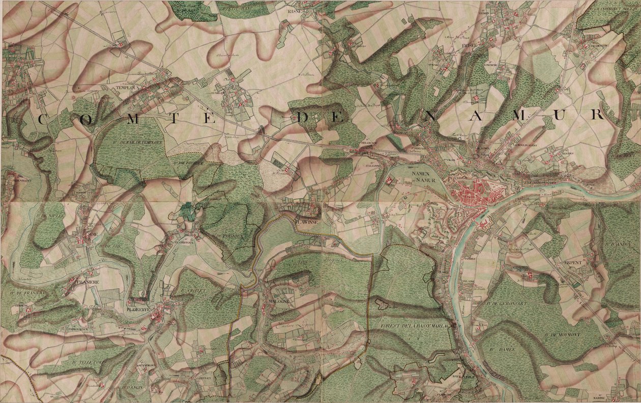 Mapa Namuru od Joseph de Ferraris