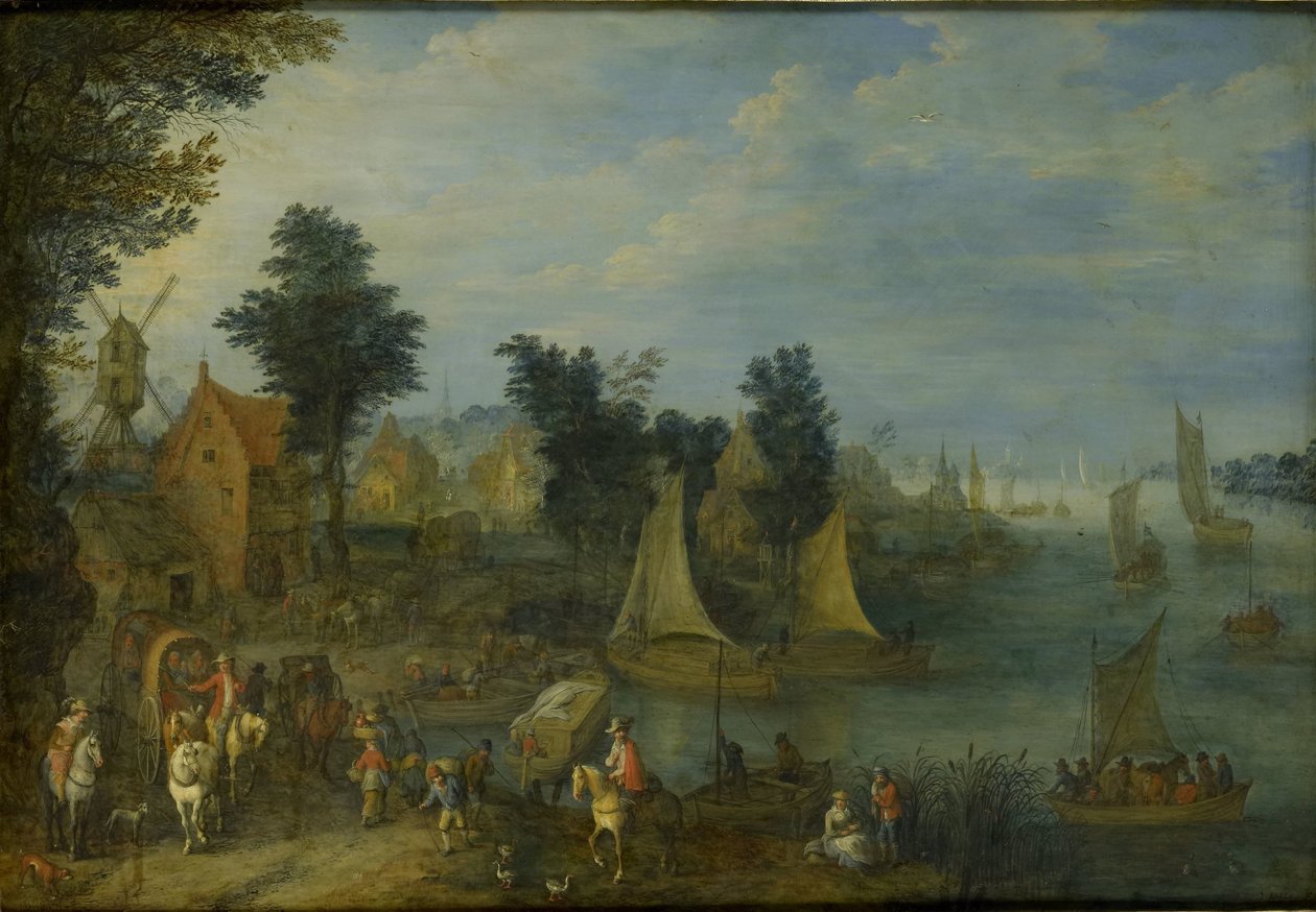 Vesnice na břehu řeky od Joseph van Bredael