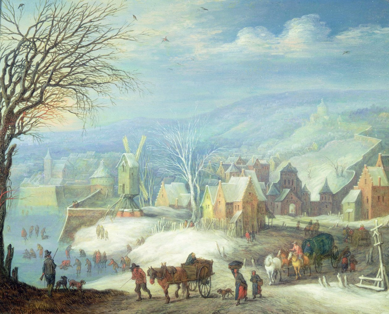 Zimní krajina s mnoha postavami (panel) od Joseph van Bredael