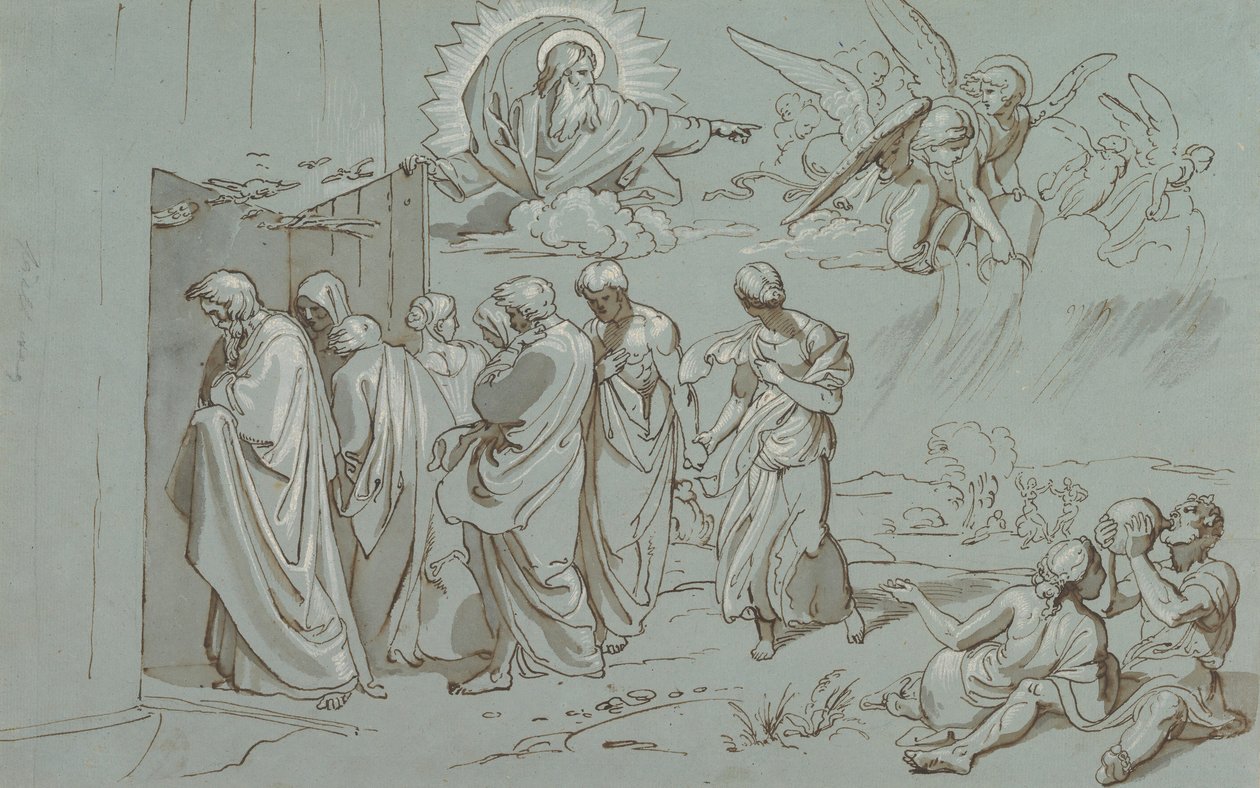 Bůh povolává Noema a jeho rodinu do archy, 1827. od Joseph von Fuhrich