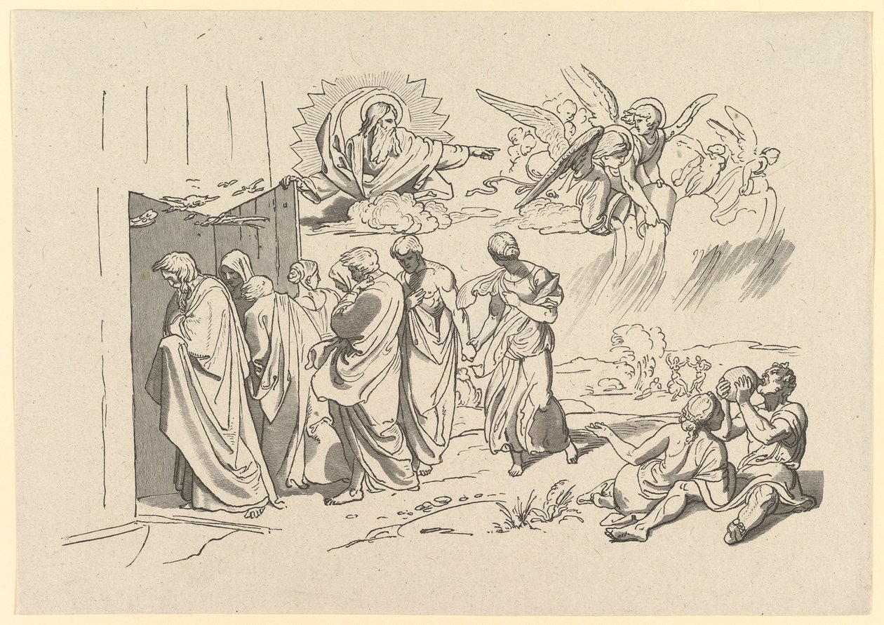 Bůh povolává Noema a jeho rodinu do archy, 1827. od Joseph von Fuhrich
