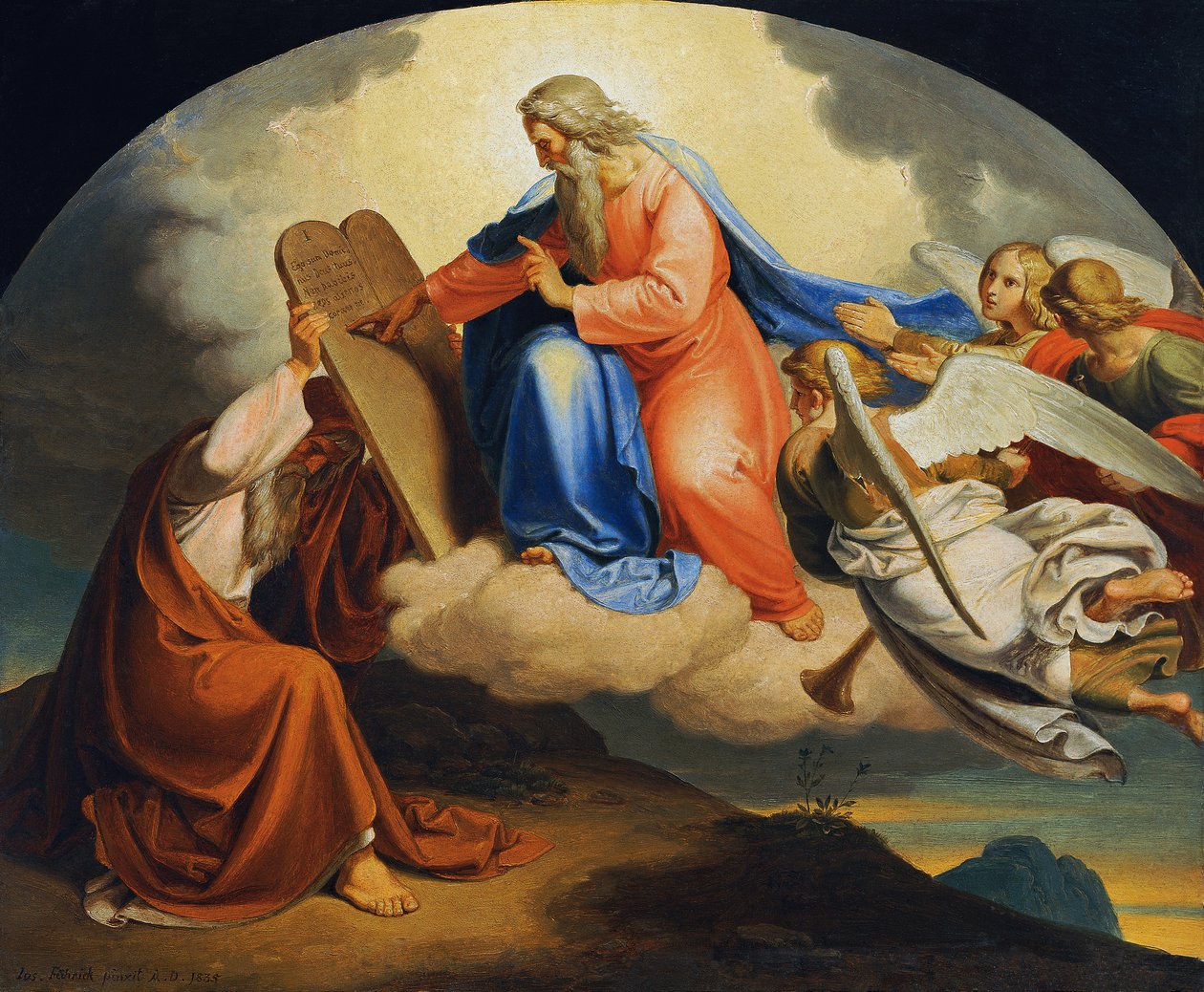 Bůh napsal Mojžíšovi Desatero přikázání na dvě kamenné desky na hoře Sinaj od Joseph von Fuhrich