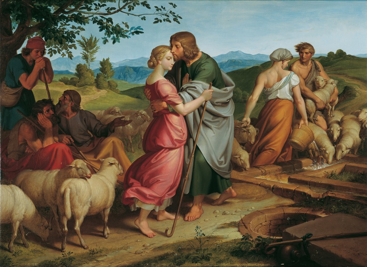 Jacob se s Rachel setkává u stád jejího otce od Joseph von Fuhrich