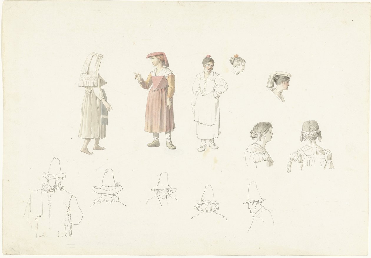 Studijní list s italskými farmáři a rolnicemi od Josephus Augustus Knip