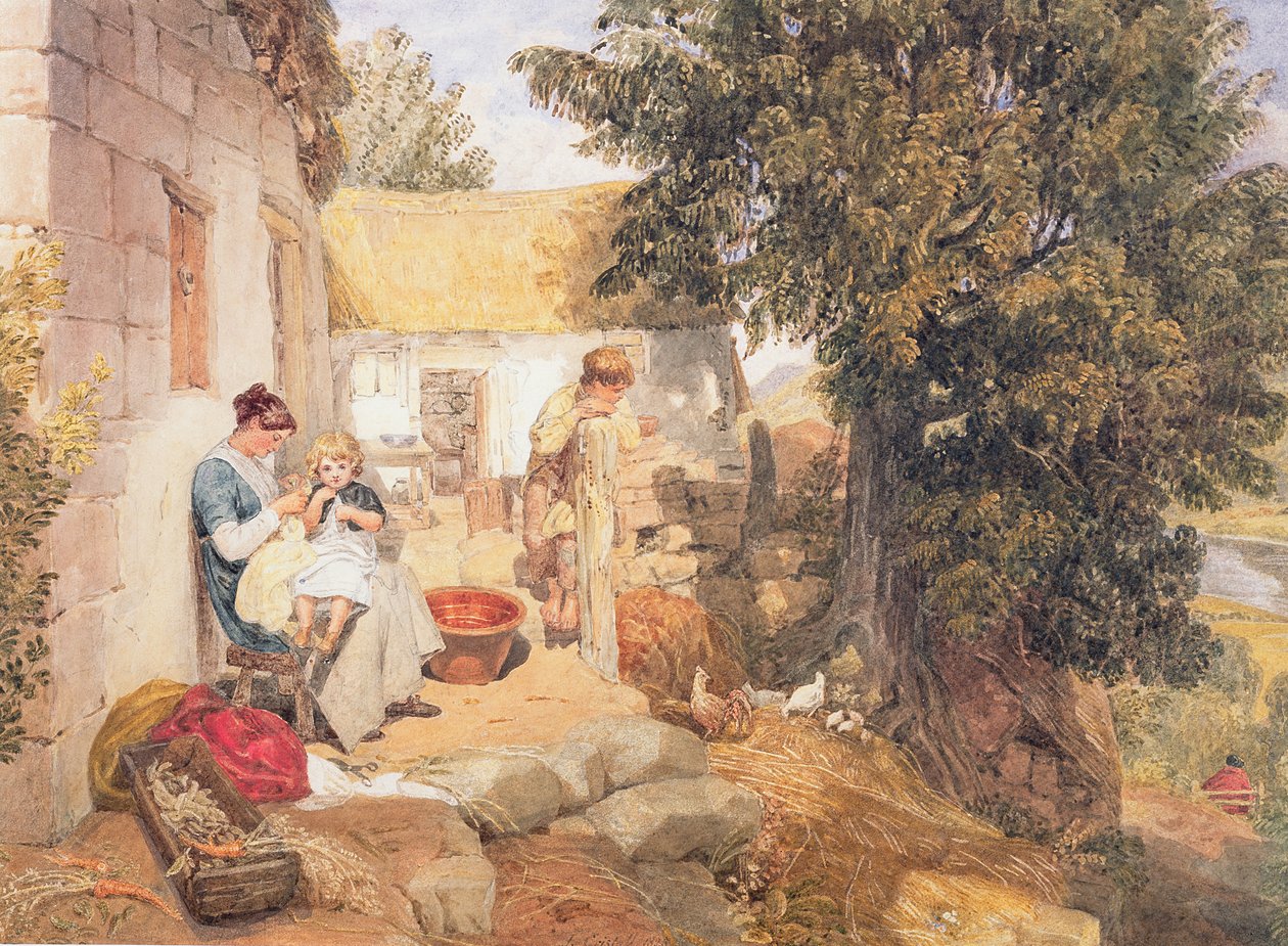Chaty poblíž Symonds Yat s venkovskými postavami, 1825 od Joshua Cristall