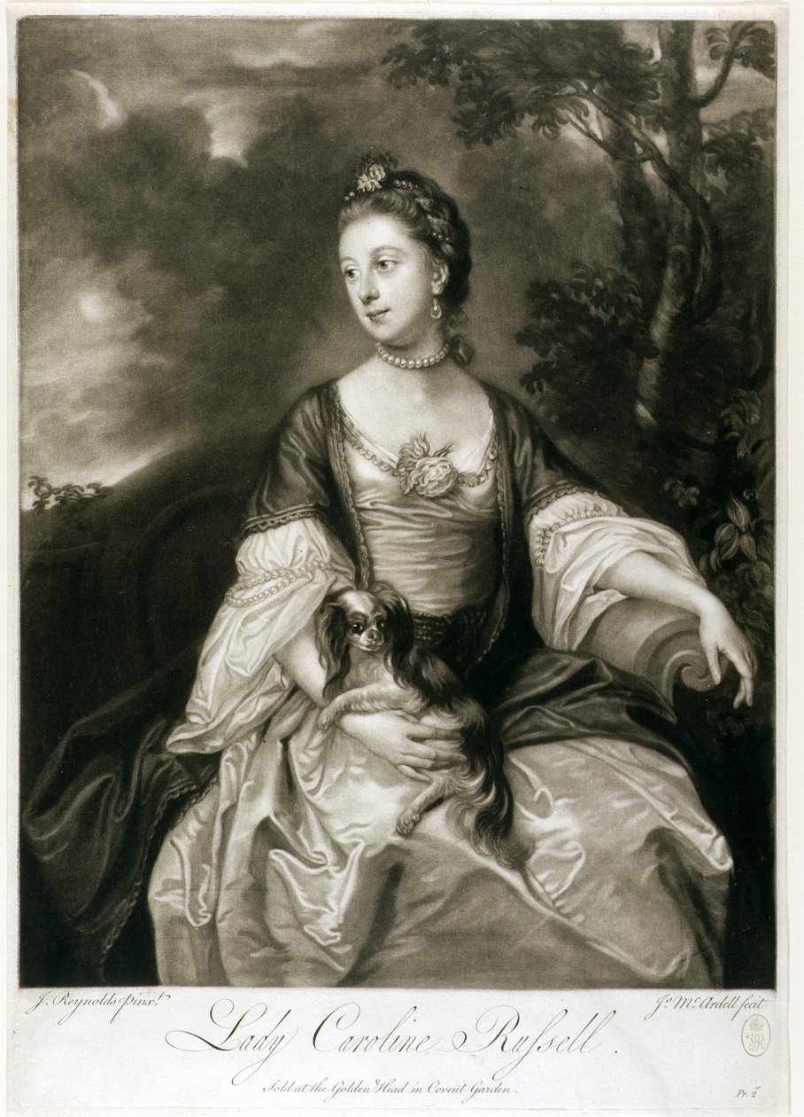 Lady Caroline Russell, rytý James McArdell (c.1729-65) (mezzotinta) od Joshua Reynolds
