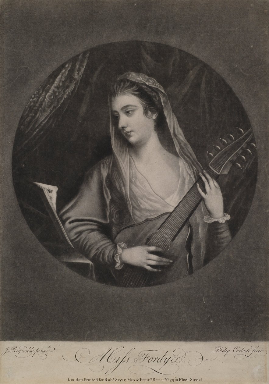 Slečna Fordyce, vyryto Richardem Purcellem (také znám jako Charles nebo Philip Corbutt, fl.1746-66), kolem 1770 (mezzotinta) od Joshua Reynolds