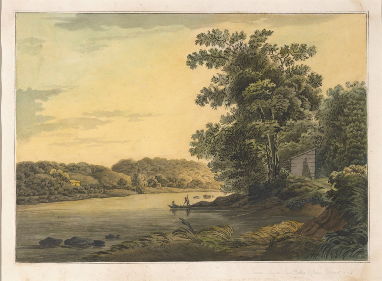 Pohled nad vodopády Schuylkill, kolem roku 1819 (wc na papíře) od Joshua H. Shaw
