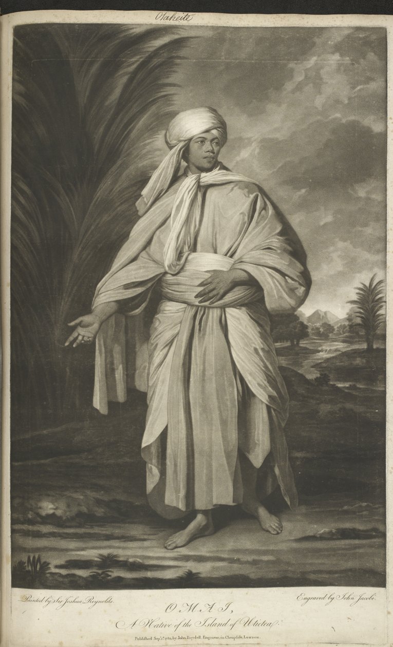Omai, rodák z ostrova Ulietea. Obraz namaloval Sir Joshua Reynolds a vyryl John Jacobs. Stojící portrét Mai nebo Omai, zahalené do splývavého roucha, v klasické póze.
Mai (asi 1751-1780), v Británii mylně známý jako Omai, byl mladý Ra