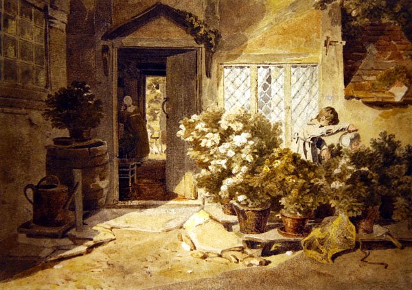 A Cottage Yard (akvarel na papíře) od Joshua Cristall