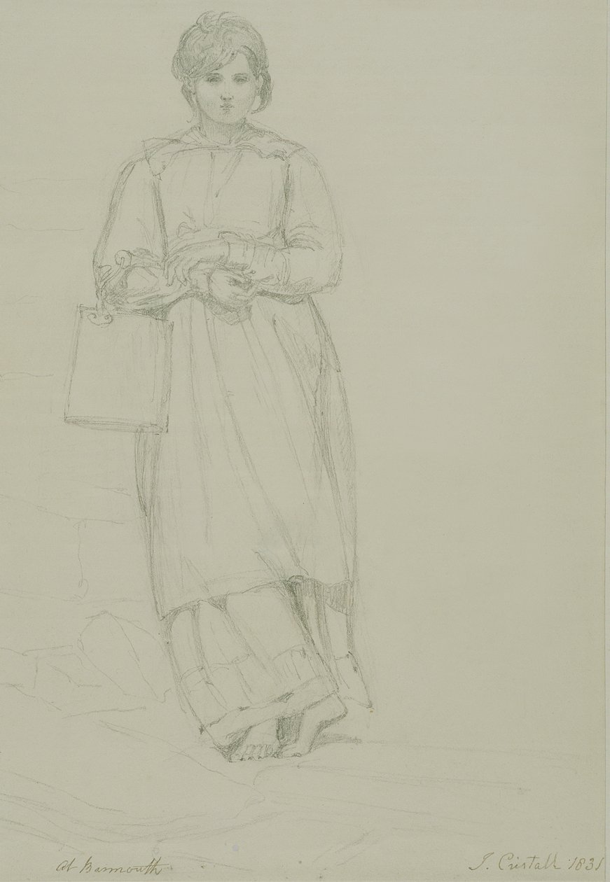 Mladá dívka drží plechovku od mléka, 1831 (grafit na tkaném papíře) od Joshua Cristall
