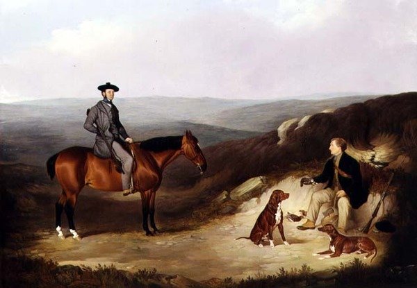 John Kerr Watson nasedl na střílejícího poníka se svým strážcem na Yorkshire Moors (olej na plátně) od Joshua Dalby