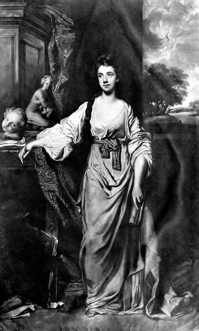 Anne Hussey Stanhopeová, rozená Delaval, později Morris, Lady Stanhope, vyryla James Watson mezzotinta od Joshua Reynolds