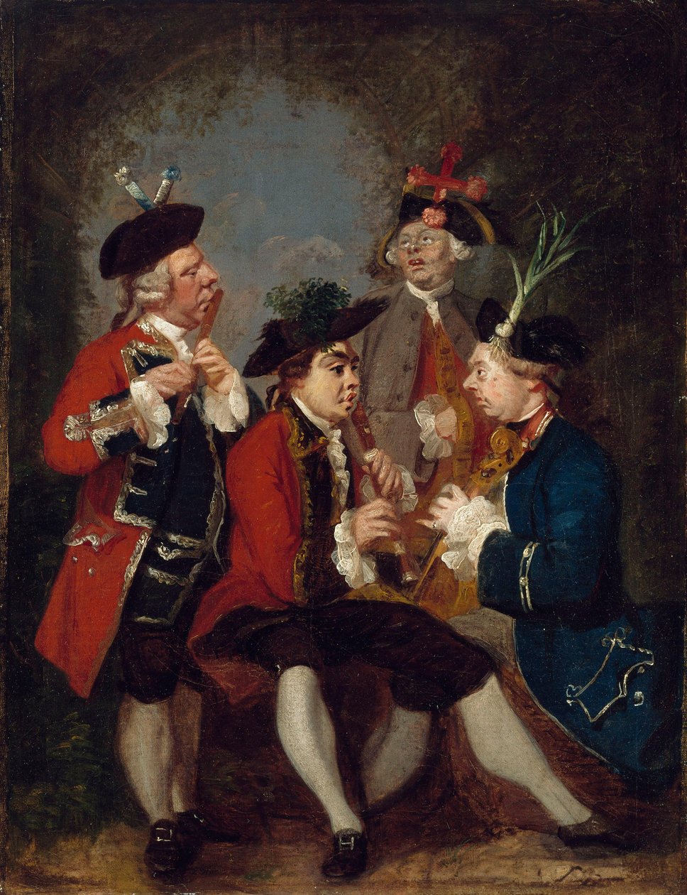 Karikatur von Sir Thomas Kennedy, James Caulfield, Viscount Charlemont, der ehrenwerte John Ward und Richard Phelps od Joshua Reynolds