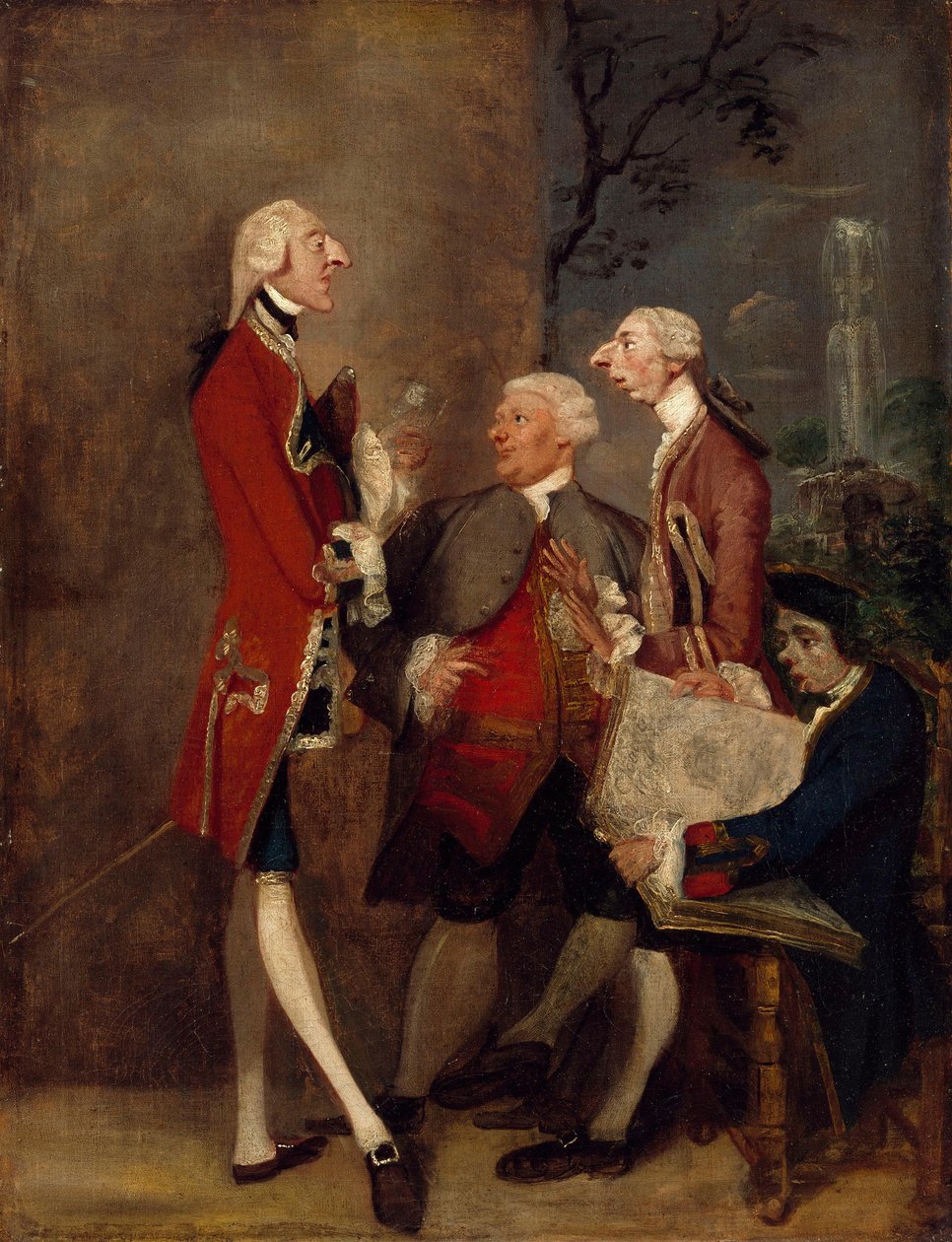 Karikatur von Thomas Brudenell, Baron Bruce, dem ehrenwerten John Ward, Joseph Leeson, später 2. Earl of Milltown, und Joseph Henry von Shafford od Joshua Reynolds