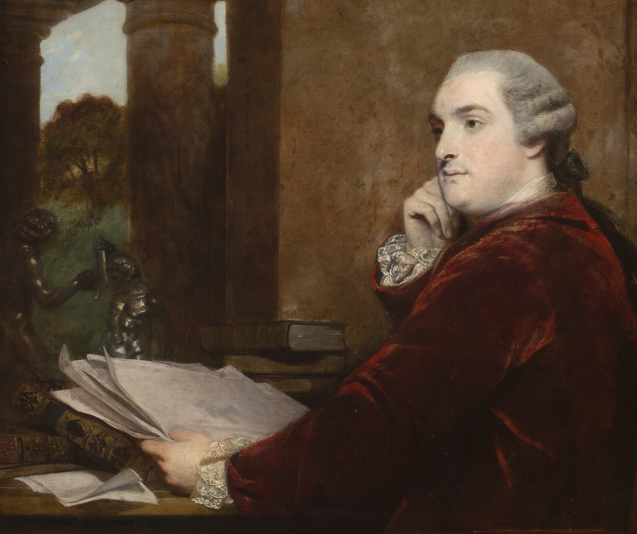 Detail z portrétu Williama Henryho Cavendishe Bentincka, 3. vévody z Portlandu u stolu, 1771 od Joshua Reynolds