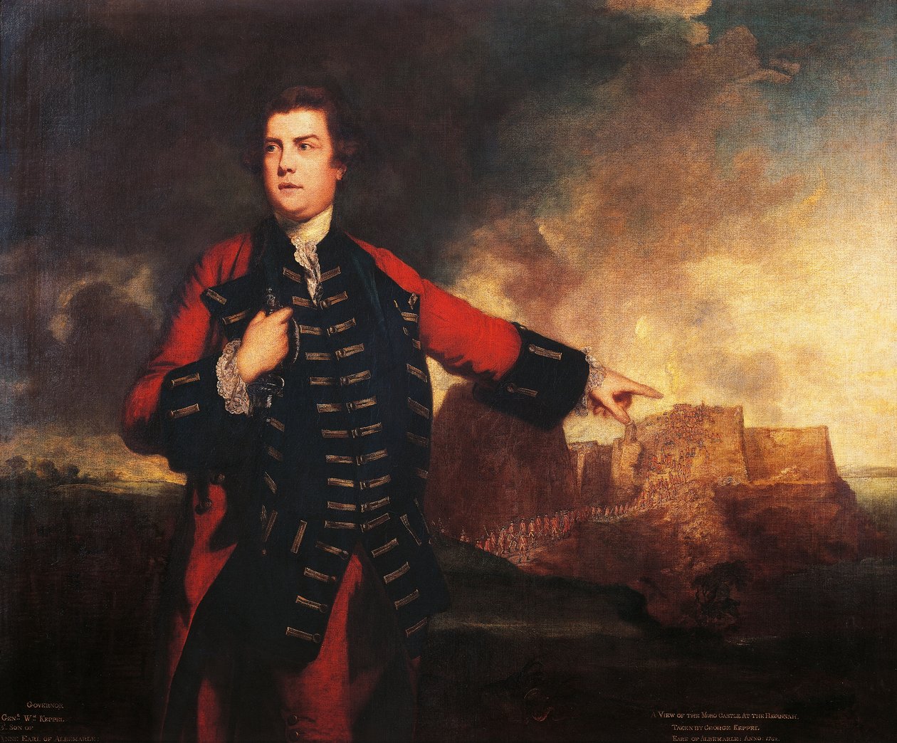 Portrét britského generála Williama Keppela útočícího na hrad Morro, obraz od Joshuy Reynoldse (1723-1792) od Joshua Reynolds