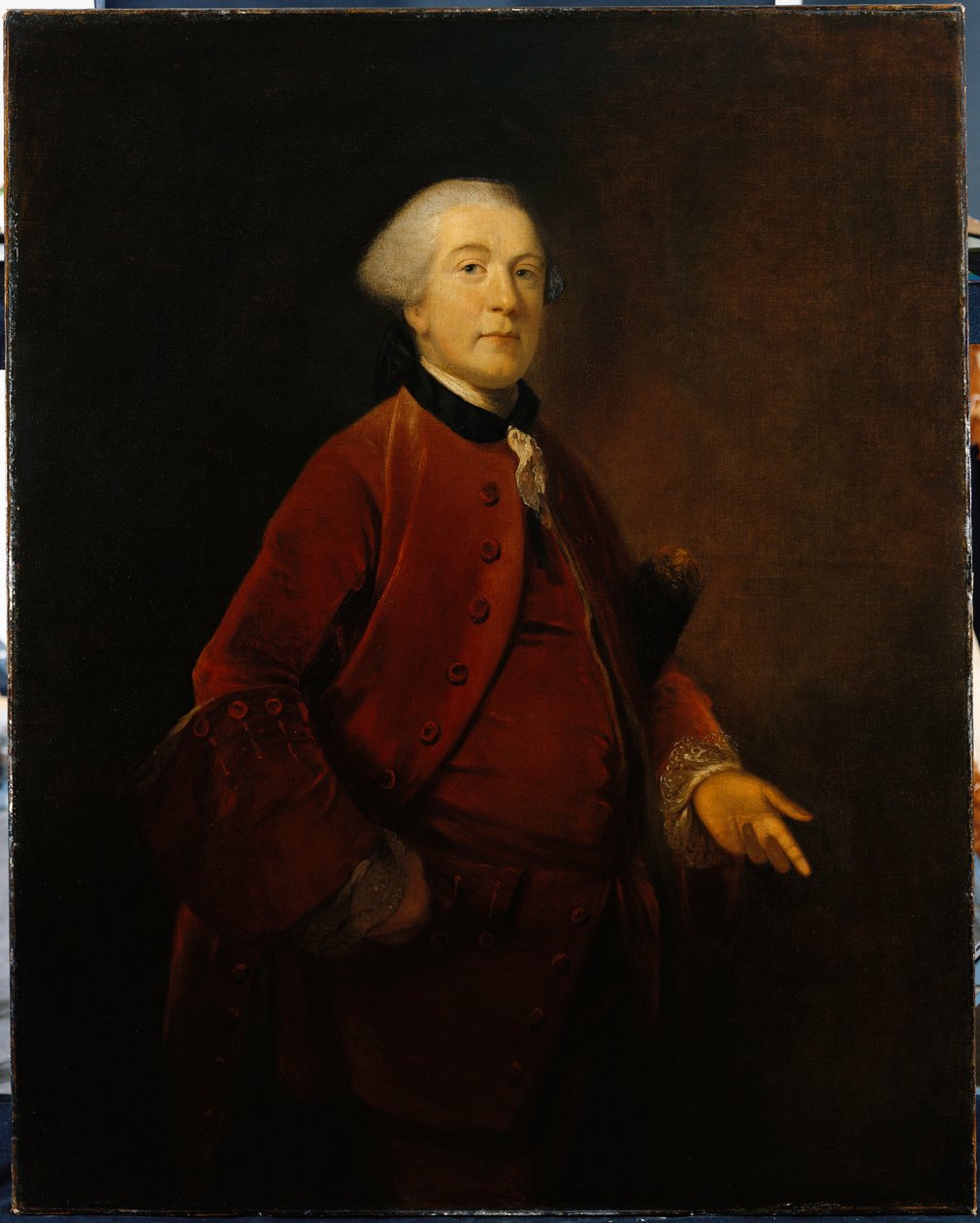 Portrét George Ashbyho, stojícího, tříčtvrtečního, na sobě sako a vestu od Joshua Reynolds
