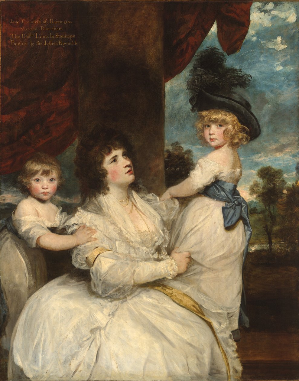 Portrét Jane, hraběnky z Harringtonu, se svými syny, vikomtem Petershamem a váženým Lincolnem Stanhopem, 1786-7 od Joshua Reynolds