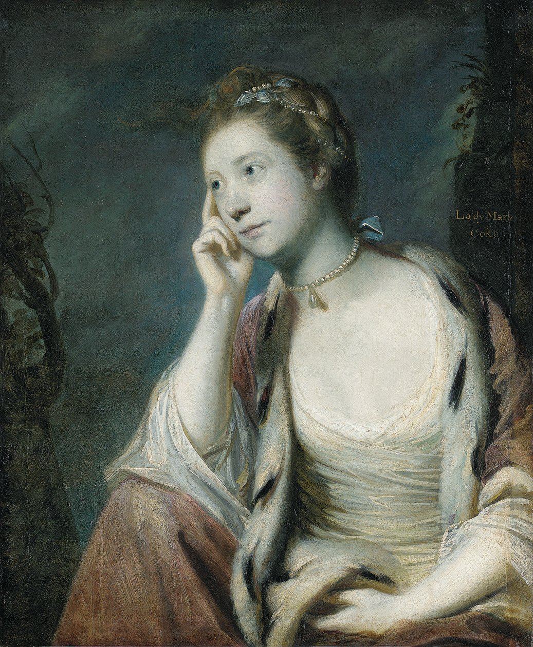 Portrét lady Mary Cokeové, poloviční délka, v červeném plášti lemovaném hermelínem od Joshua Reynolds