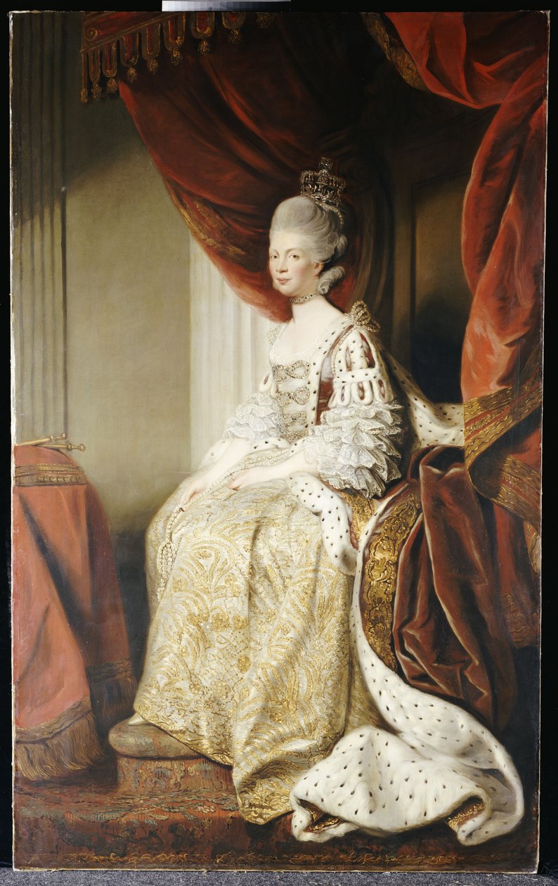 Portrét královny Charlotte, po celé délce, sedící ve státních róbách od Joshua Reynolds