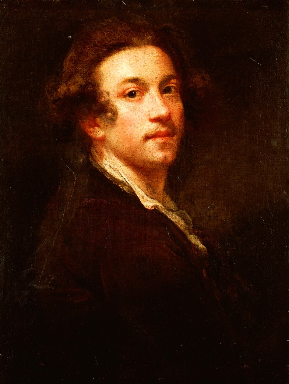 Autoportrét, poloviční délka, dívá se přes rameno, v hnědém kabátě a bílé košili, kolem 1750-52 od Joshua Reynolds