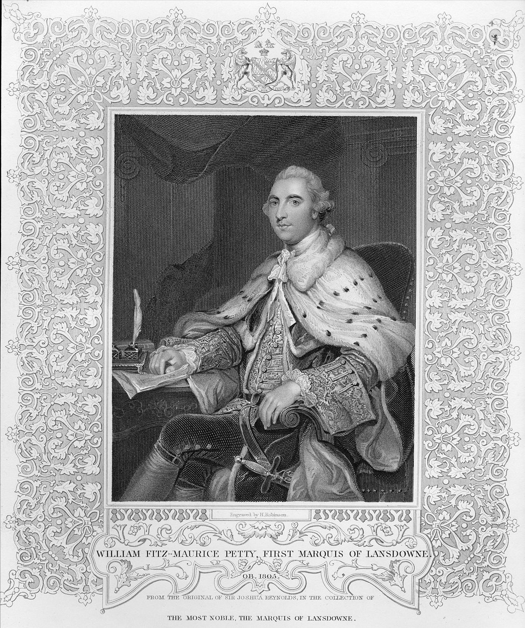 William Fitz-Maurice Petty, první markýz z Lansdowne, vyryl H. Robinson od Joshua Reynolds