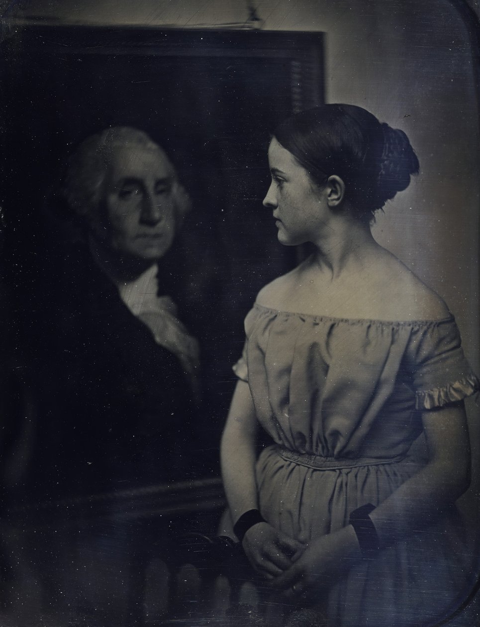 Dívka s portrétem George Washingtona, ca. 1850. Tvůrci: Josiah Johnson Hawes, Albert Sands Southworth. od Josiah Johnson Hawes, Albert Sands Southworth