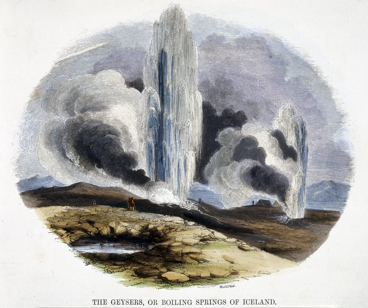 Gejzíry, neboli vařící se prameny Islandu, z Fenomény přírody, 1849 od Josiah Wood Whymper