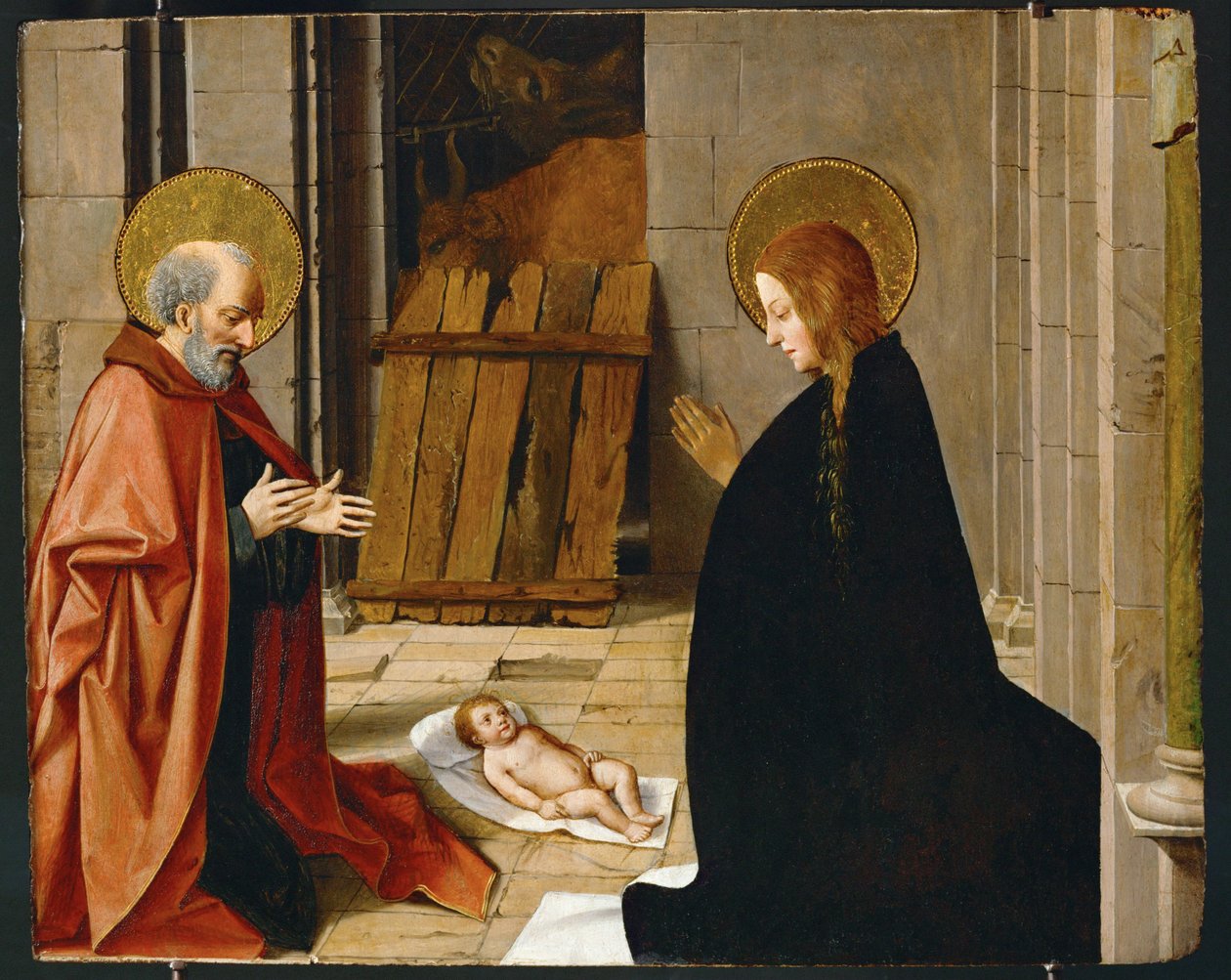 Narození Páně, kolem roku 1500 (malba na dřevě) od Josse (fl.1493-1508) Lieferinxe