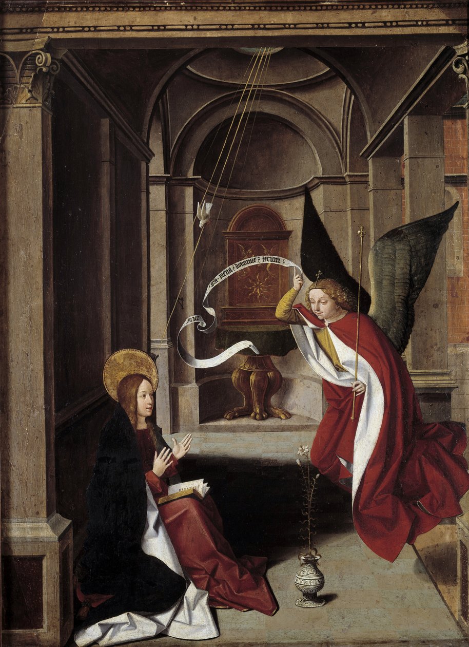 Život Panny Marie: „Zvěstování“ (obraz) od Josse (fl.1493 1508) Lieferinxe