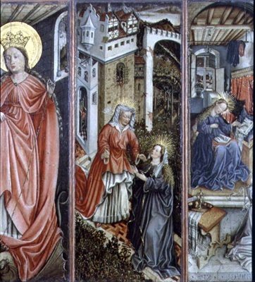 Návštěva, pravý středový panel polyptychu (panel) od Jost (attr. to) Amman