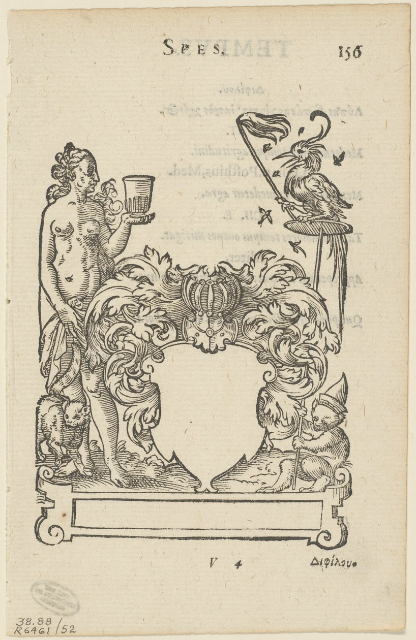 Emblém s prázdným heraldickým štítem, folio 156 z Anthologia Gnomonica od Jost Amman