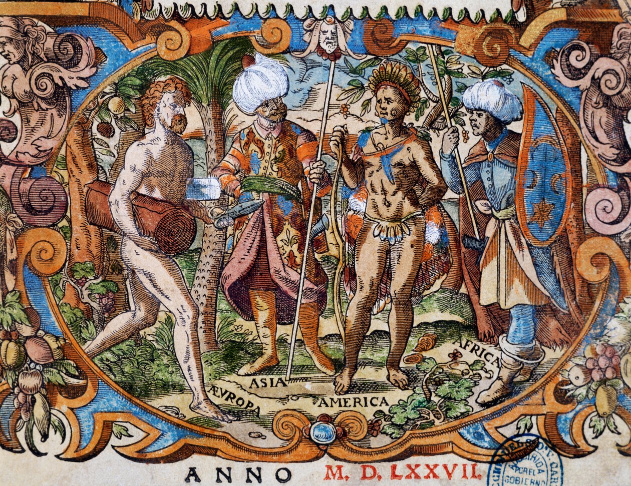 Čtyři kontinenty, detail z titulní strany, rytina Jost Amman (1539-1591) od Jost Amman