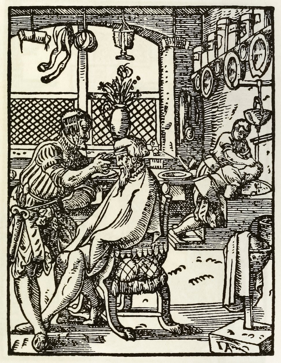 The Barbers ze série zobrazující povolání a řemesla poprvé publikovaná v Das Ständebuch 1568 ve Frankfurtu v Německu od Jost Amman