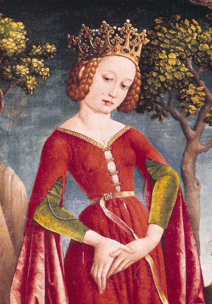 Svatý Jiří a drak, detail princezny, asi 1445-50 od Jost Haller