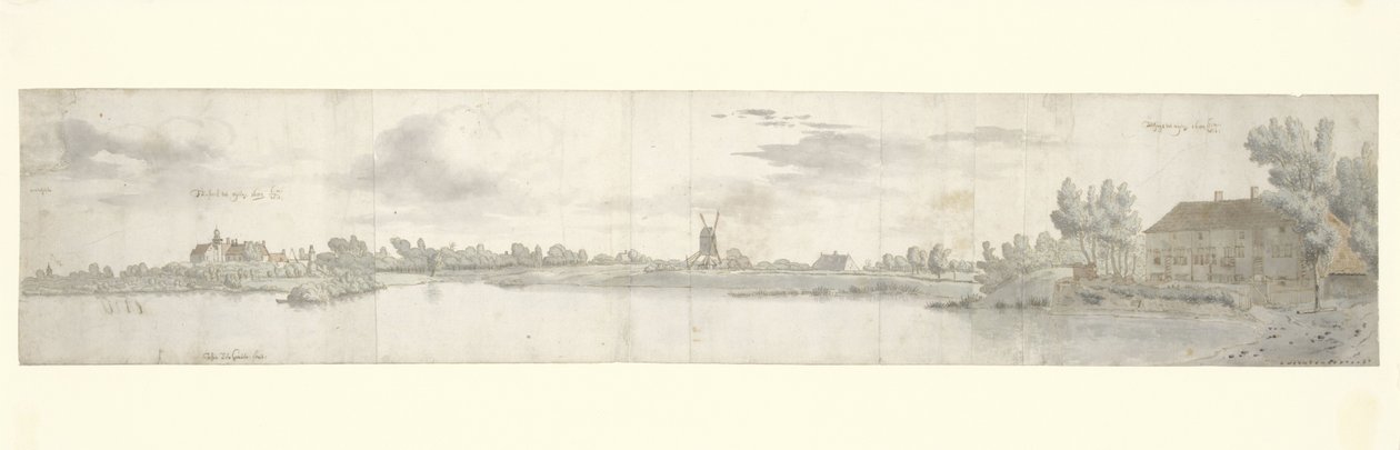 Panoramatický výhled na Kasteel Ooij a Mýtný dům, Severní Brabantsko od Josua de Grave