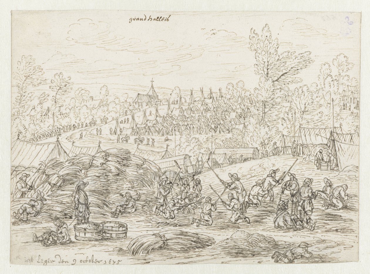 Pohled na tábor armády Willem III poblíž Grand-Hallet, Lutych od Josua de Grave