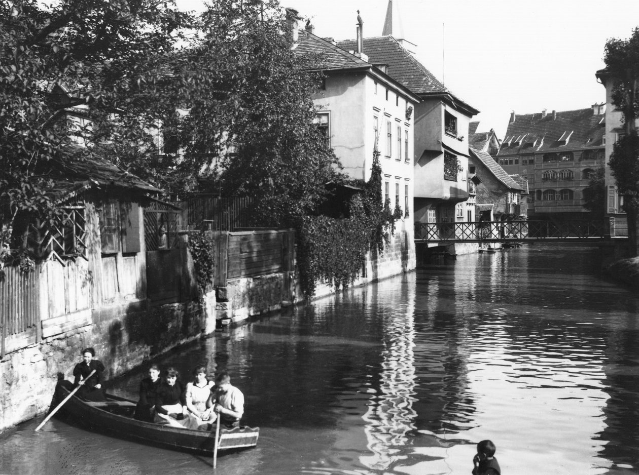 Plavba lodí na řece Gera v Erfurtu, Durynsko, c.1910 od Jousset