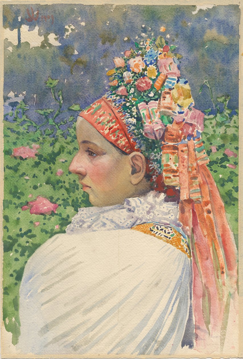 Slovenská nevěsta pár Uprka, Joza (1861-1940). Olej na plátně, rozměr: 54,8x37 od Joža Uprka