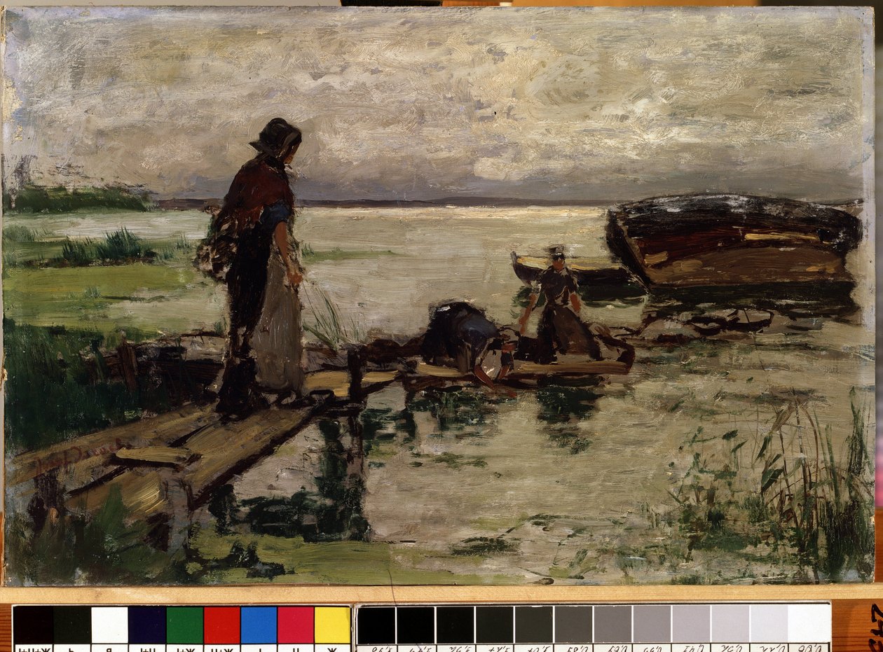 ""Na břehu"" (Na břehu moře) nizozemské rolnice na břehu vody. Obraz Josefa Israelse (1824-1911) Mikalojus Konstantinas Ciurlionis Fine Arts Museum, Kaunas, Litva od Jozef  Israels