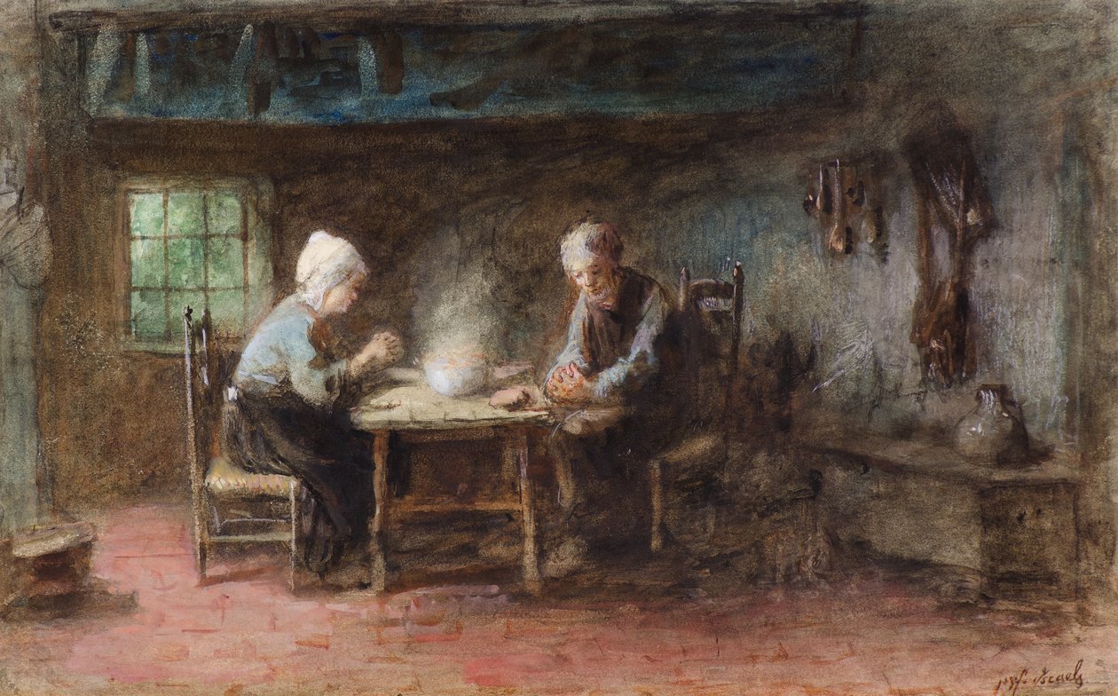 Skromné jídlo (akvarel) od Jozef  Israels