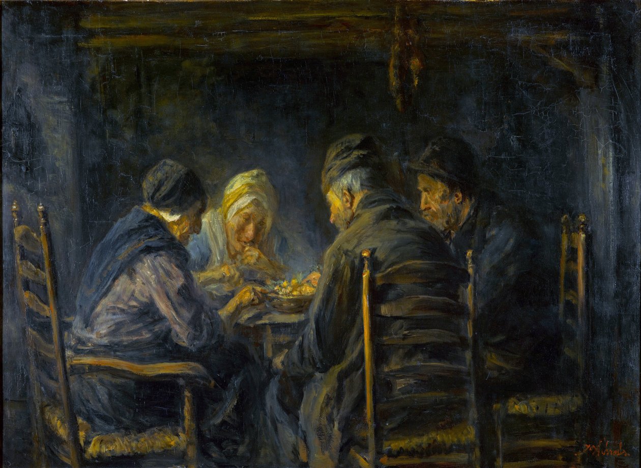 Jedlíci brambor - Jedáci brambor - Obraz Jozefa Israelse (1824-1911) - cca. 1902 – Olej na plátně – 119,5x151 – Gemeentemuseum Den Haag od Jozef  Israels