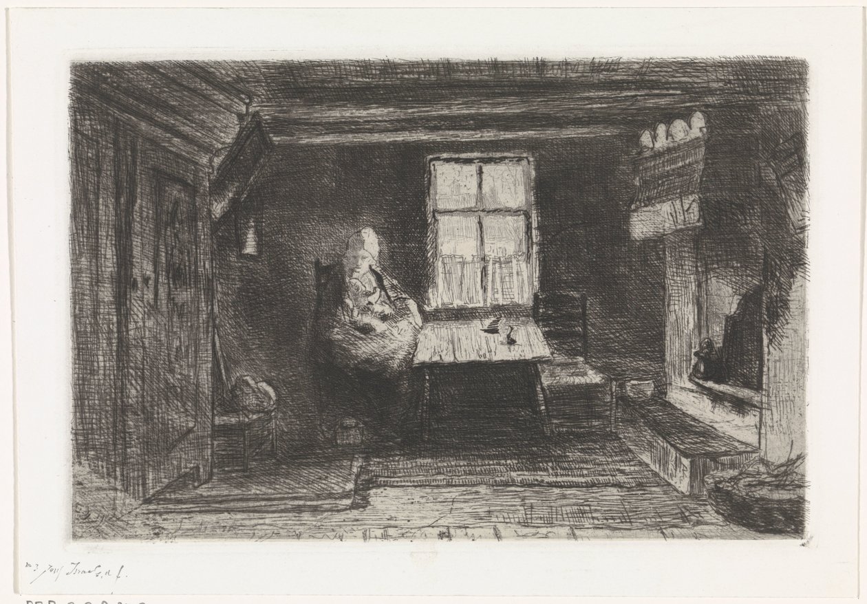 Interiér s matkou a dítětem od Jozef Israëls (signed by artist)