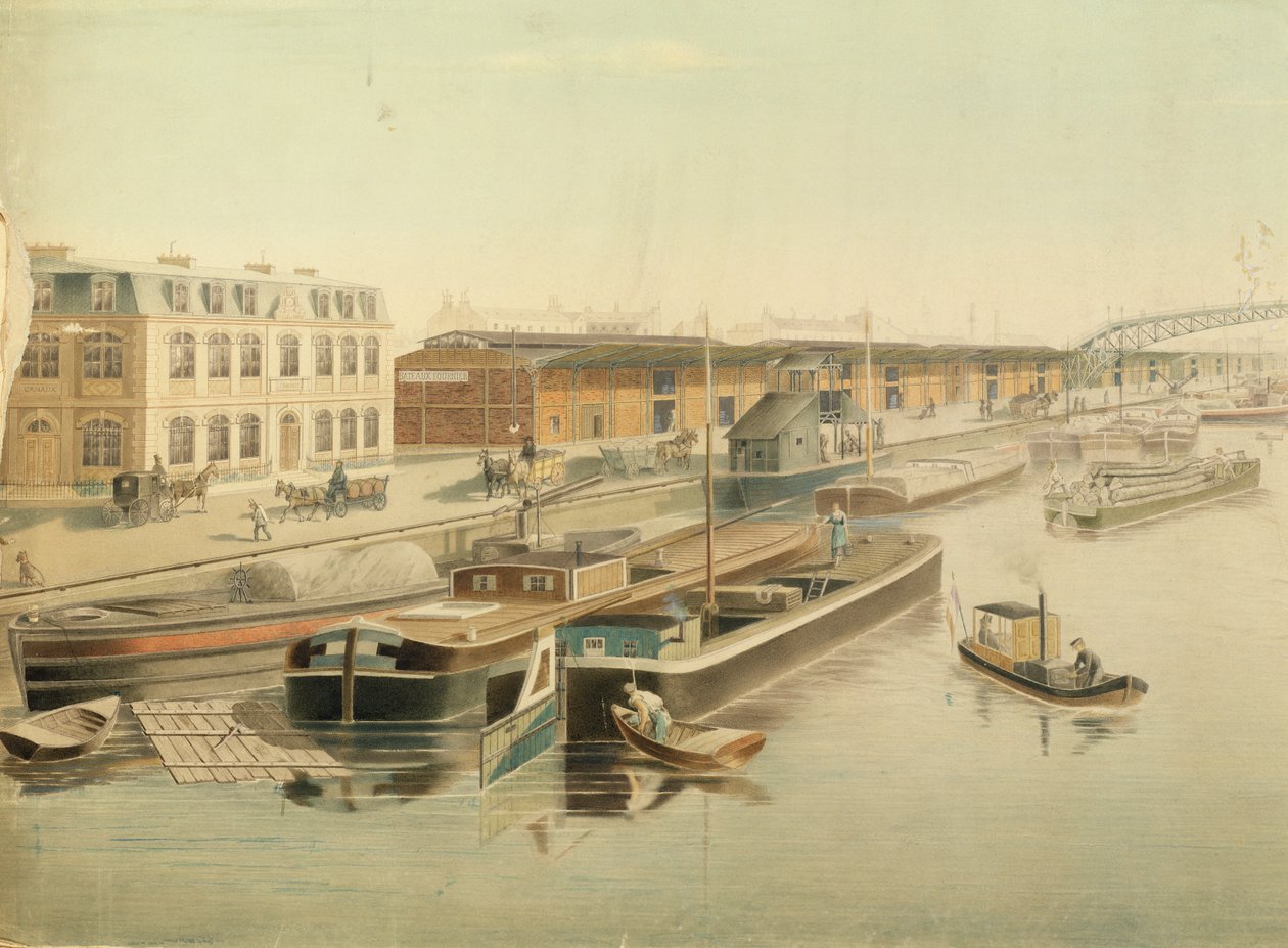 Canal Saint-Martin, detail člunů, 1889 (wc na papíře) od Jozefowicz